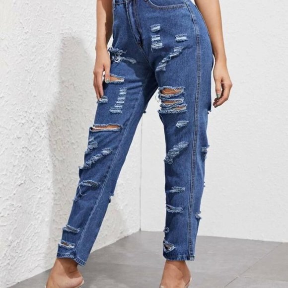 Distressed Ripped High Rise Mom Jeans - Picture 3 of 11
